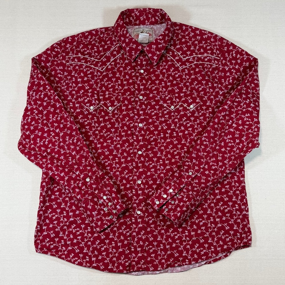 Vintage Wrangler Mens Floral Pearl Snap Western Cowboy Shirt XL Long Sleeve